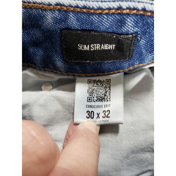 Express Jeans Size 30x32 Mens Blue Pants Denim Baggy Mid Rise Slim Straight - Picture 4 of 14